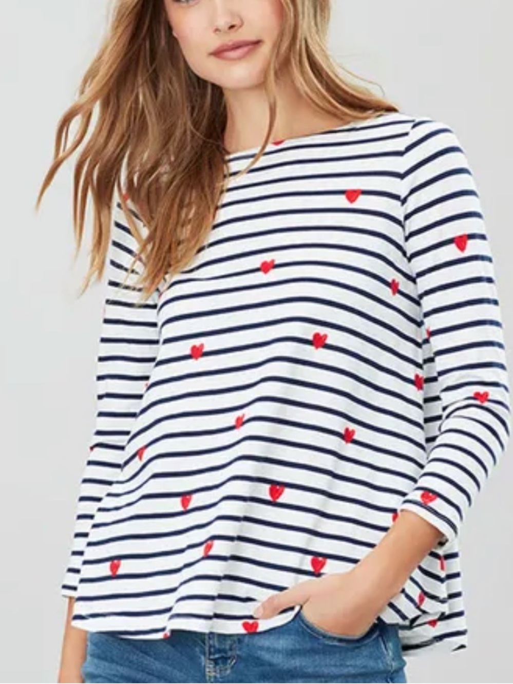Joules Harbour Light Heart Stripe Print Long Sleeve Cotton Tee - size 4 (US)